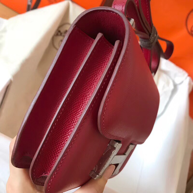 Hermes Constance 24cm Shoulder Bag In Burgundy Epsom Leather